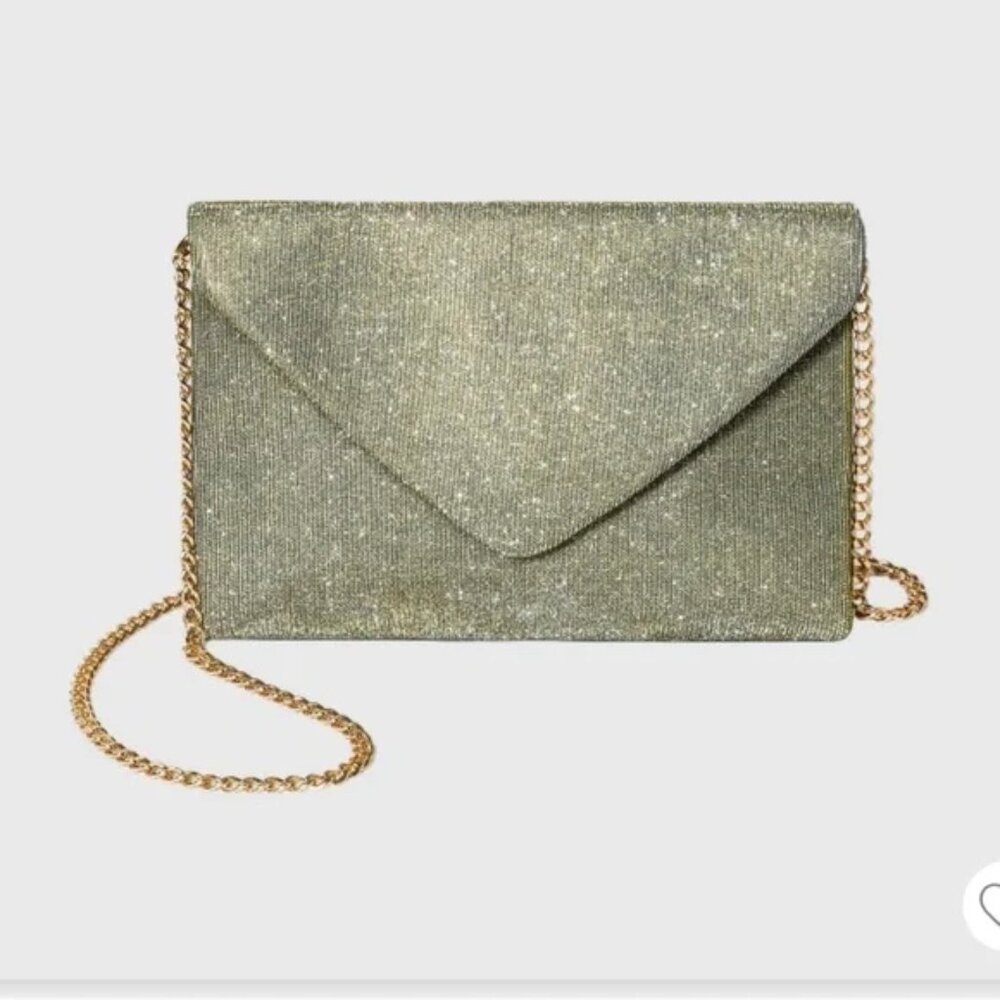 A New Day | Gold Glitter Sparkle Evening Clutch | Wedding Guest Chain Bag | Gold